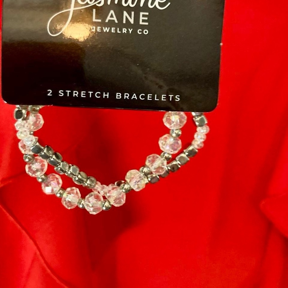 Silver and clear beaded bracelet set Jasmine Lane 2 stretch bracelets NWT